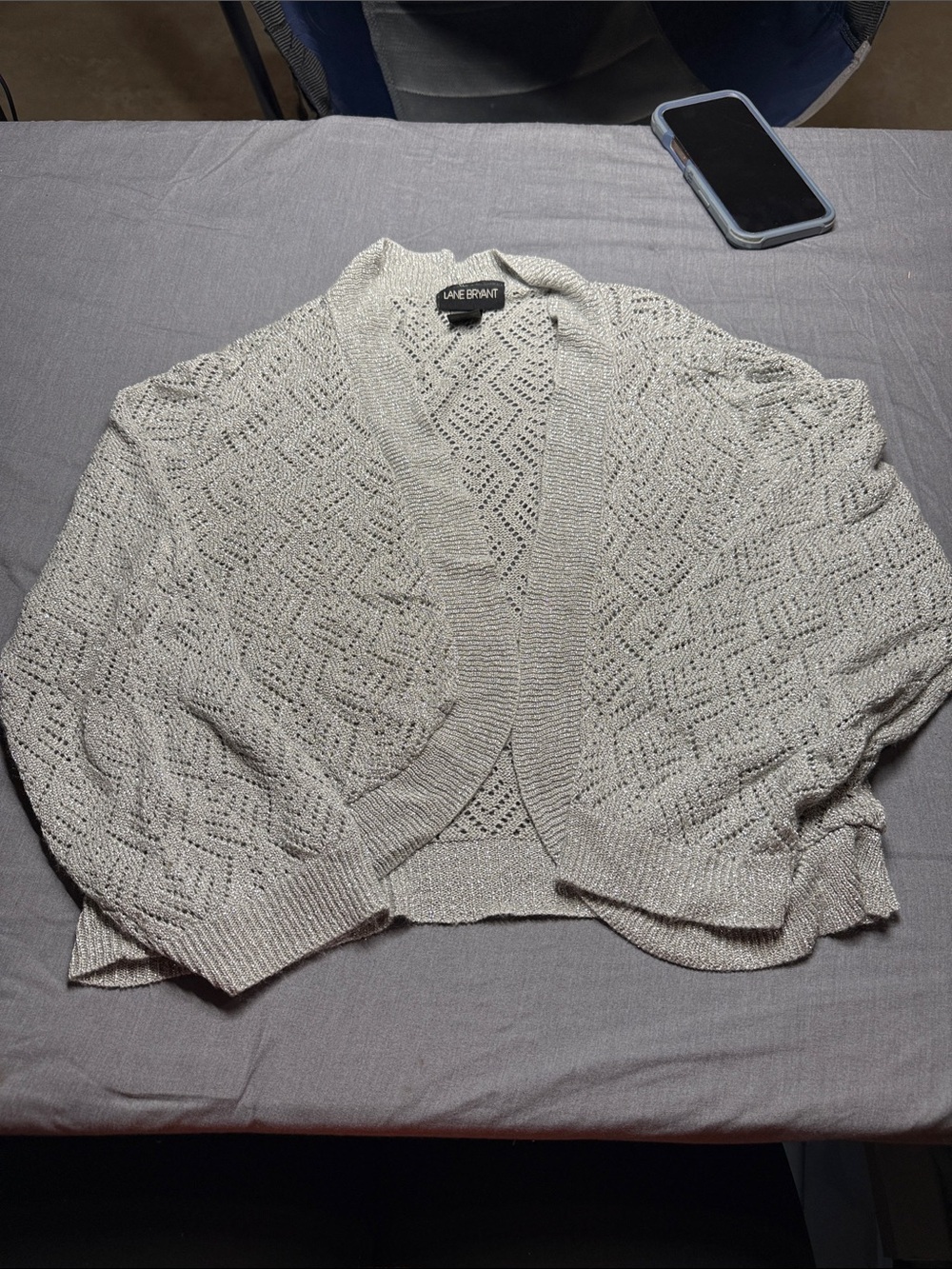 Lane Bryant silver Crochet Open Cardigan